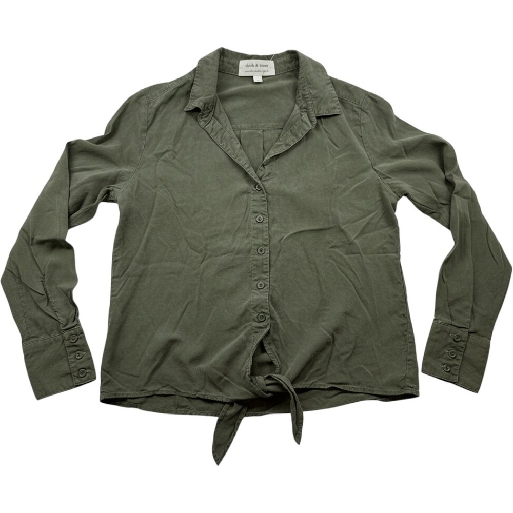 Cloth & Stone Olive Green Tencel Tie Front Button Down Shirt C2214-654-303 Small